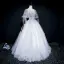 Elegant Grey Prom Dresses 2018 Ball Gown Lace Flower Appliques Pearl Scoop Neck Backless 1/2 Sleeves Floor-Length / Long Formal Dresses