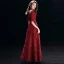 Chic / Beautiful Burgundy Evening Dresses  2018 A-Line / Princess Lace Sequins Sash V-Neck Backless 1/2 Sleeves Floor-Length / Long Formal Dresses