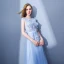 Elegant Sky Blue Evening Dresses  2018 A-Line / Princess Lace Flower Appliques Beading Pearl Scoop Neck Backless Sleeveless Floor-Length / Long Formal Dresses