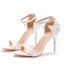 Charmant Blanche En Dentelle Fleur Chaussure De Mariée 2021 Bride Cheville 9 cm Talons Aiguilles Peep Toes / Bout Ouvert Mariage Talons Hauts