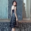 Modern / Fashion Black Party Dresses 2018 A-Line / Princess Star Sequins Lace Flower Spaghetti Straps Sleeveless Backless Knee-Length Formal Dresses