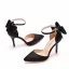 Elegante Schwarz Satin Ball Sandalen Damen 2021 Schleife Knöchelriemen 9 cm Stilettos Spitzschuh Hochhackige