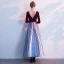 Chic / Belle Bordeaux Robe De Soirée 2018 Princesse Rayé V-Cou Manches Longues Longueur Cheville Robe De Ceremonie
