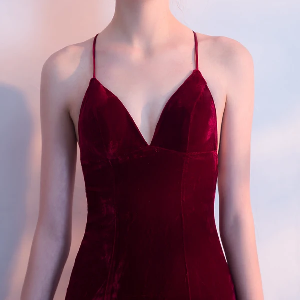 Modest / Simple Burgundy Evening Dresses  2018 Trumpet / Mermaid Spaghetti Straps X-Strap Backless Sleeveless Floor-Length / Long Formal Dresses