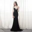 Sexy Noir Robe De Soirée 2018 Trompette / Sirène Perlage Paillettes Dos Nu V-Cou Sans Manches Tribunal Train Robe De Ceremonie