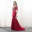 Lyx Burgundy Aftonklänningar 2018 Trumpet / Sjöjungfru Beading Kristall Rhinestone V-Hals Halterneck 1/2 ärm Domstol Tåg Formella Klänningar