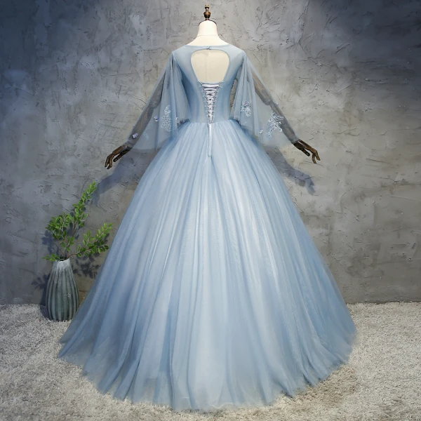 Chic / Beautiful Prom Dresses 2018 Ball Gown Appliques Pearl Scoop Neck Backless Long Sleeve Floor-Length / Long Formal Dresses