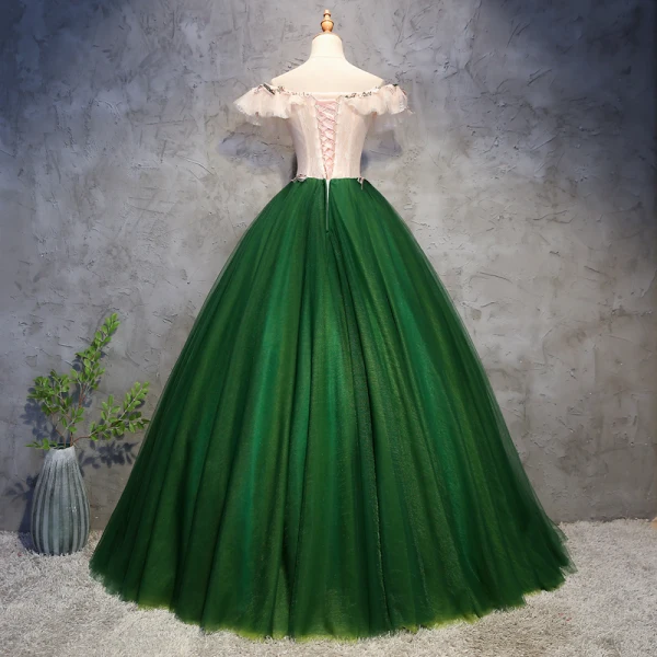 Chic / Beautiful Prom Dresses 2018 Ball Gown Appliques Pearl Off-The-Shoulder Backless Sleeveless Floor-Length / Long Formal Dresses