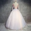 Chic / Beautiful Pearl Pink Prom Dresses 2018 Ball Gown Appliques Pearl Scoop Neck Backless 3/4 Sleeve Floor-Length / Long Formal Dresses