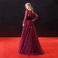 Chic / Beautiful Burgundy Prom Dresses 2018 A-Line / Princess Appliques Sash Scoop Neck Long Sleeve Ankle Length Formal Dresses