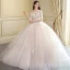 Moderne / Mode Robe De Mariée 2018 Robe Boule En Dentelle Appliques Brodé Paillettes Encolure Dégagée 3/4 Manches Royal Train Mariage