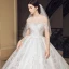Chic / Beautiful Wedding Dresses 2018 Ball Gown Lace Appliques Embroidered Off-The-Shoulder Backless Short Sleeve Chapel Train Wedding