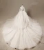 Chic / Beautiful Cascading Ruffles Wedding Dresses 2018 Ball Gown Lace Appliques Embroidered Scoop Neck Backless 3/4 Sleeve Royal Train Wedding