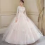 Chic / Beautiful Champagne Wedding Dresses 2018 Ball Gown Appliques Bow Scoop Neck Long Sleeve Royal Train Wedding
