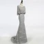 Chic / Beautiful Grey Evening Dresses  2018 Trumpet / Mermaid Beading Scoop Neck 1/2 Sleeves Sweep Train Formal Dresses