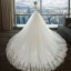 Chic / Belle Blanche Robe De Mariée 2018 Robe Boule En Dentelle Appliques Cristal Perlage V-Cou Dos Nu Manches Longues Cathedral Train Mariage