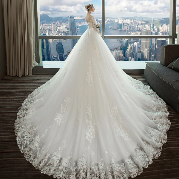 Bridal Ball Gown With Alencon Lace And Crystals Cathedral Train Halter  A-Line/Princess Cathedral Train