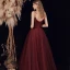 Sexy Burgundy Evening Dresses  2021 Beading Sequins Tulle Spaghetti Straps Sleeveless Backless A-Line / Princess Floor-Length / Long Evening Party Formal Dresses