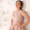 Modern / Fashion Blushing Pink Homecoming Graduation Dresses 2018 A-Line / Princess Backless Bow Scoop Neck Sleeveless Short Formal Dresses