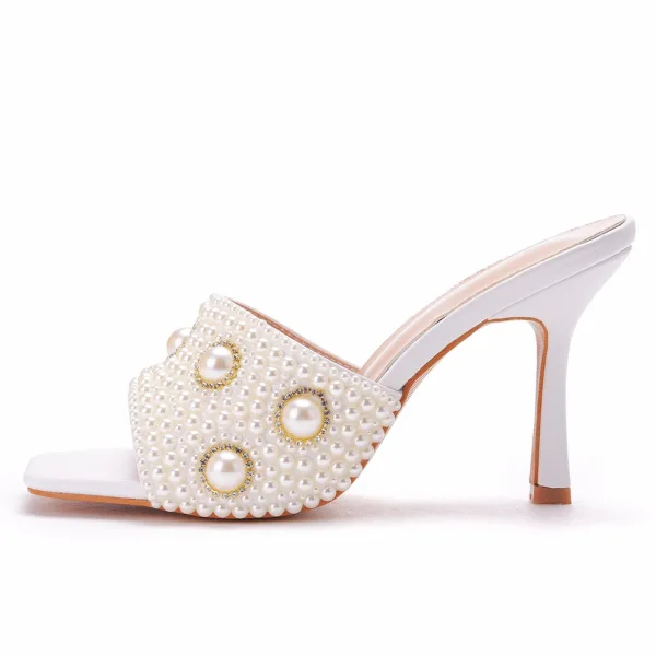 Chic / Beautiful White Street Wear Pearl Rhinestone Womens Sandals 2021 9 cm Stiletto Heels Open / Peep Toe Sandals High Heels