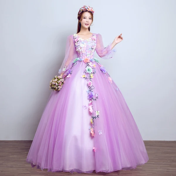 Affordable Flower Fairy Yellow Prom Dresses 2018 Ball Gown Appliques V-Neck Backless 3/4 Sleeve Floor-Length / Long Formal Dresses