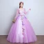 Affordable Flower Fairy Yellow Prom Dresses 2018 Ball Gown Appliques V-Neck Backless 3/4 Sleeve Floor-Length / Long Formal Dresses