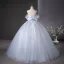 Chic / Beautiful Sky Blue Glitter Appliques Prom Dresses 2025 Ball Gown Off-The-Shoulder Short Sleeve Backless Floor-Length / Long Prom Formal Dresses