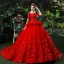 Schöne Rot Brautkleider 2018 Ballkleid Perlenstickerei Applikationen Perle Pailletten Eckiger Ausschnitt Rückenfreies Kurze Ärmel Kathedrale Schleppe Hochzeit