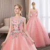 Niedrogie Cukierki Różowy Sukienki Na Bal 2018 Suknia Balowa Z Koronki Kwiat Rhinestone Wycięciem Bez Rękawów Bez Pleców Długie Sukienki Wizytowe