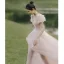 Simple Rougissant Rose Robe De Bal 2021 Princesse Encolure Carrée Paillettes Manches Courtes Dos Nu Longue Robe De Ceremonie