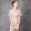 Chic / Belle Robe De Soirée 2018 Trompette / Sirène Appliques Cristal Col Haut Dos Nu Manches Courtes Longue Robe De Ceremonie
