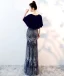 Chic / Beautiful Navy Blue Evening Dresses  2018 Trumpet / Mermaid Glitter V-Neck Short Sleeve Floor-Length / Long Formal Dresses
