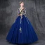 Chic / Beautiful Royal Blue Prom Dresses 2018 Ball Gown Lace Appliques Pearl Sequins Scoop Neck Backless 3/4 Sleeve Floor-Length / Long Formal Dresses