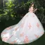 Chic / Belle Blanche Robe De Mariée 2018 Robe Boule Appliques Perle Rose Fleur Cristal Perle Paillettes De l'épaule Dos Nu Sans Manches Cathedral Train Mariage