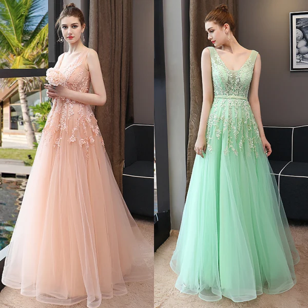 Chic / Beautiful Evening Dresses 2018 A-Line / Princess Lace Appliques Sash V-Neck Backless Sleeveless Floor-Length / Long Formal Dresses