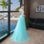 Chic / Beautiful Pool Blue Evening Dresses  2018 A-Line / Princess Lace Appliques Scoop Neck Backless Sleeveless Floor-Length / Long Formal Dresses