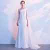 Modest / Simple Evening Dresses  2018 A-Line / Princess One-Shoulder Backless Sleeveless Floor-Length / Long Formal Dresses