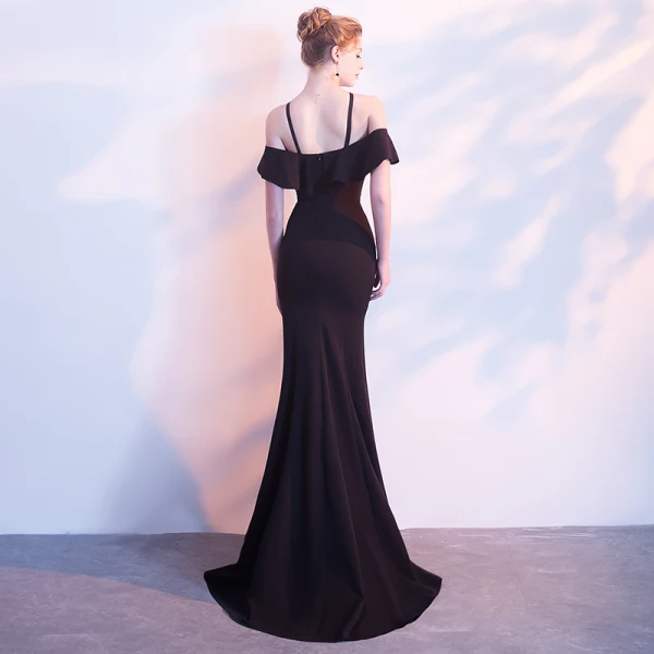 Simple Noir Robe De Soirée 2018 Trompette / Sirène Bustier Dos Nu Sans Manches Longue Robe De Ceremonie