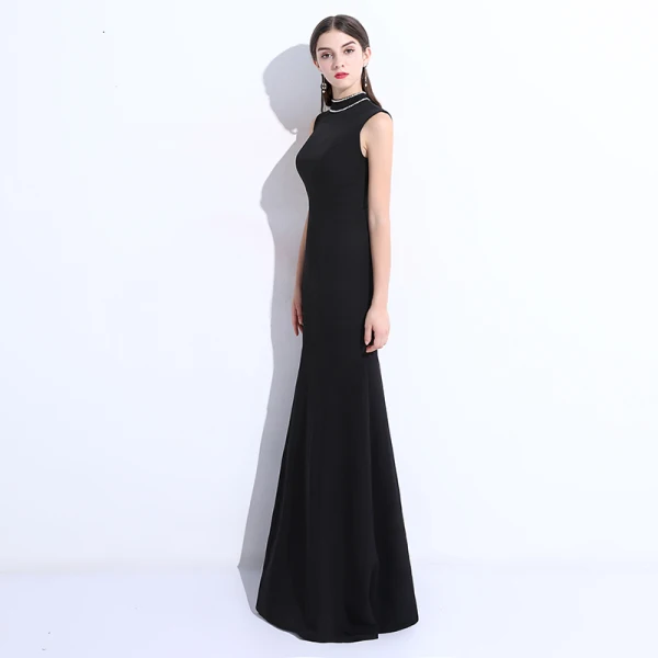 Modest / Simple Black Evening Dresses 2018 Trumpet / Mermaid Beading Scoop Neck Floor-Length / Long Formal Dresses