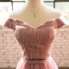 Lovely Pearl Pink Homecoming Graduation Dresses 2018 A-Line / Princess Off-The-Shoulder Backless Sleeveless Knee-Length Formal Dresses