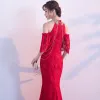 Chic / Beautiful Red Evening Dresses  2018 Trumpet / Mermaid Tassel Strapless Sleeveless Floor-Length / Long Formal Dresses