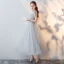 Chic / Beautiful Grey Homecoming Graduation Dresses 2018 A-Line / Princess Scoop Neck Short Sleeve Tea-length Formal Dresses