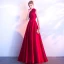 Chic / Belle Bordeaux Robe De Soirée 2018 Princesse Perlage Noeud Col Haut Sans Manches Longue Robe De Ceremonie