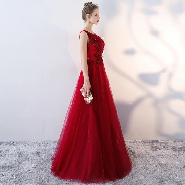 Chic / Belle Robe De Soirée 2018 Princesse En Dentelle Appliques Paillettes Faux Diamant Encolure Dégagée Sans Manches Longue Robe De Ceremonie