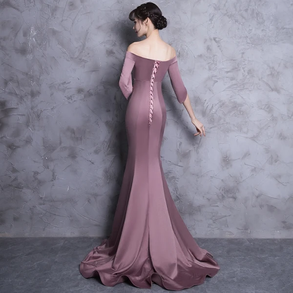 Chic / Belle Robe De Soirée 2018 Trompette / Sirène De l'épaule Dos Nu 1/2 Manches Train De Balayage Robe De Ceremonie