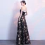 Elegant Black Gold Evening Dresses  2018 A-Line / Princess Embroidered V-Neck Backless Sleeveless Floor-Length / Long Formal Dresses