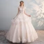 Chic / Beautiful Champagne Wedding Dresses 2018 Ball Gown Lace Appliques Pearl Sequins Scoop Neck Backless Cap Sleeves Cathedral Train Wedding