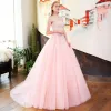 Chic / Beautiful Blushing Pink Beading Prom Dresses 2018 Ball Gown Sequins Sweetheart Backless Sleeveless Floor-Length / Long Formal Dresses