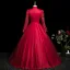 Vintage / Retro Burgundy Lace Flower Prom Dresses 2025 High Neck Long Sleeve Floor-Length / Long Prom Formal Dresses A-Line / Princess
