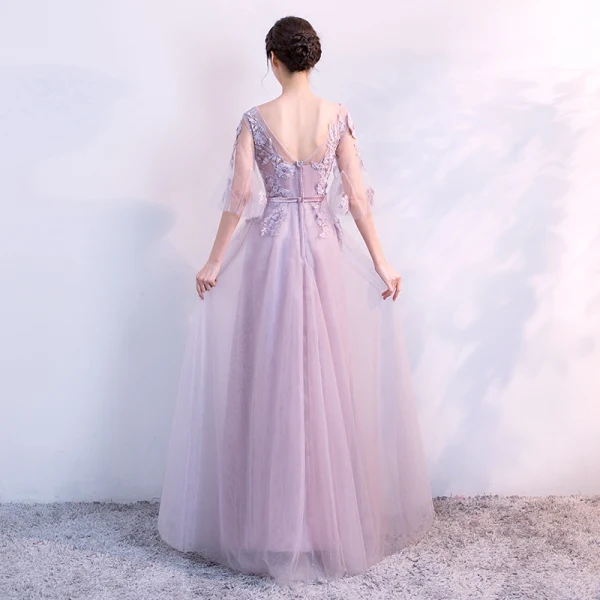 Chic / Beautiful Bridesmaid Dresses 2018 A-Line / Princess Appliques Beading Sash V-Neck Backless 1/2 Sleeves Floor-Length / Long Wedding Party Dresses